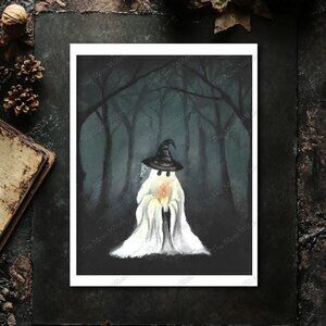 8x10 Fine Art Print, Ghost with a Candle in a Haunted Forest Painting, "A Light
